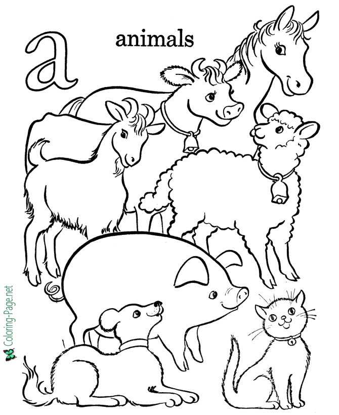 Animals - alphabet coloring page