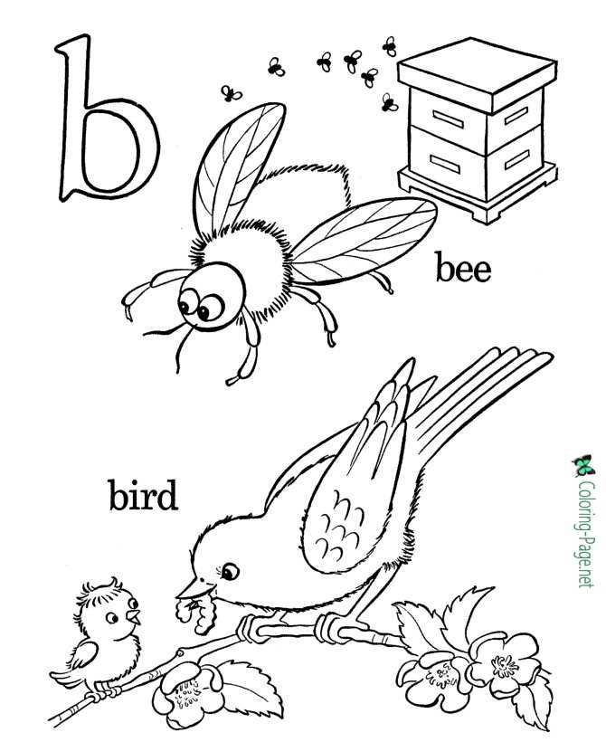 Birds and Bees - Alphabet Coloring Pages