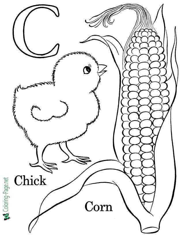 C is for Corn Coloring Page