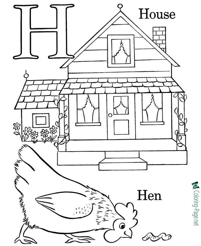 H is for House - Alphabet Coloring Pages