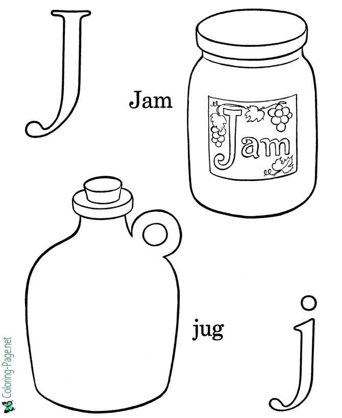 J is for Jam - Free Alphabet Coloring Page
