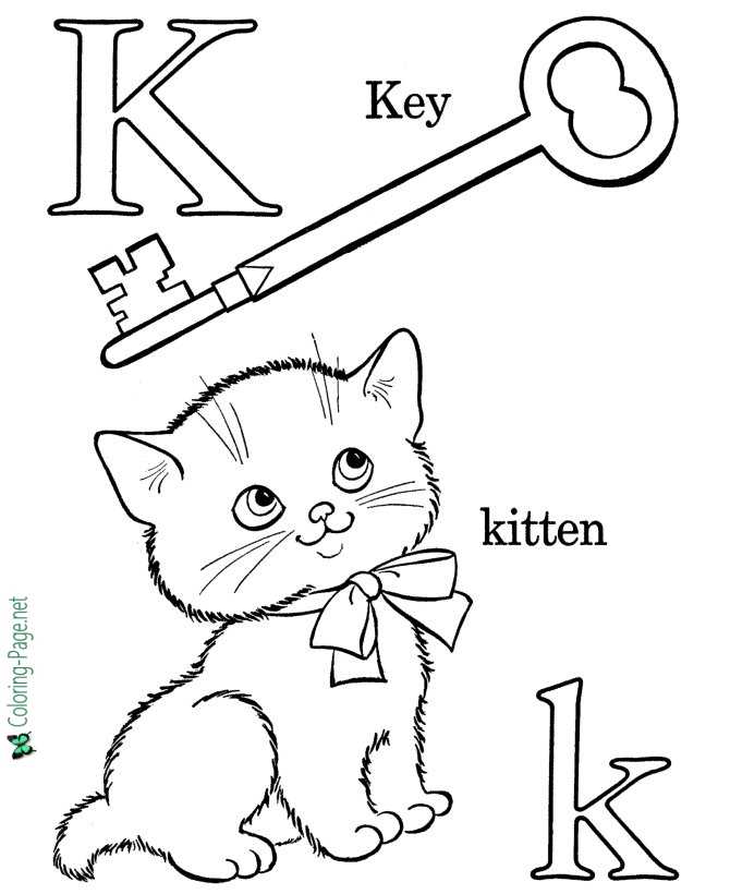 K is for Kitten - Alphabet Coloring Pages