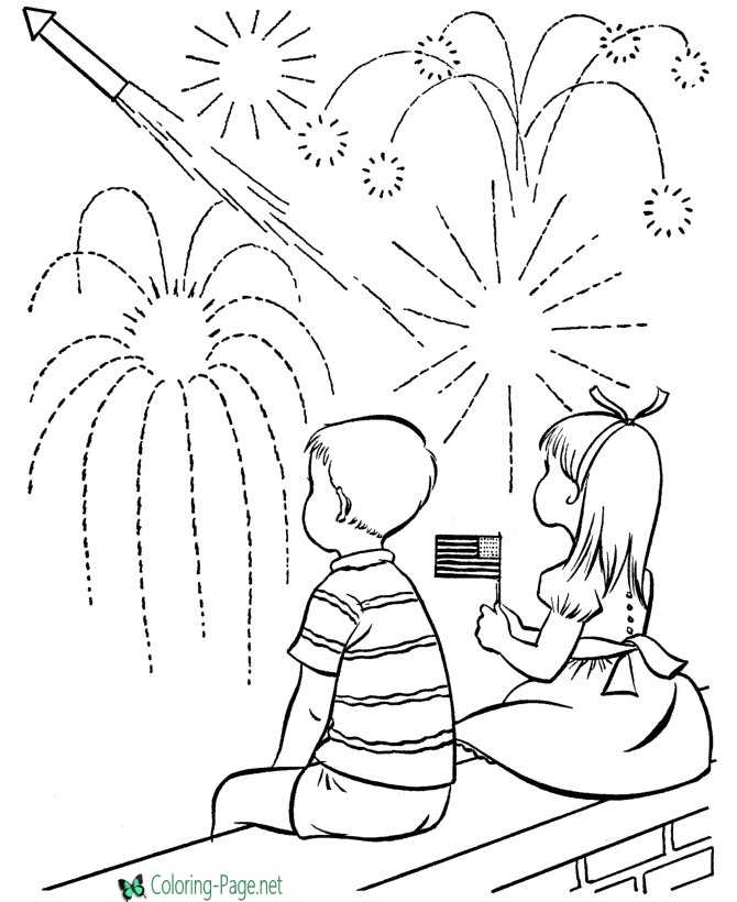 July 4th coloring page fireworks