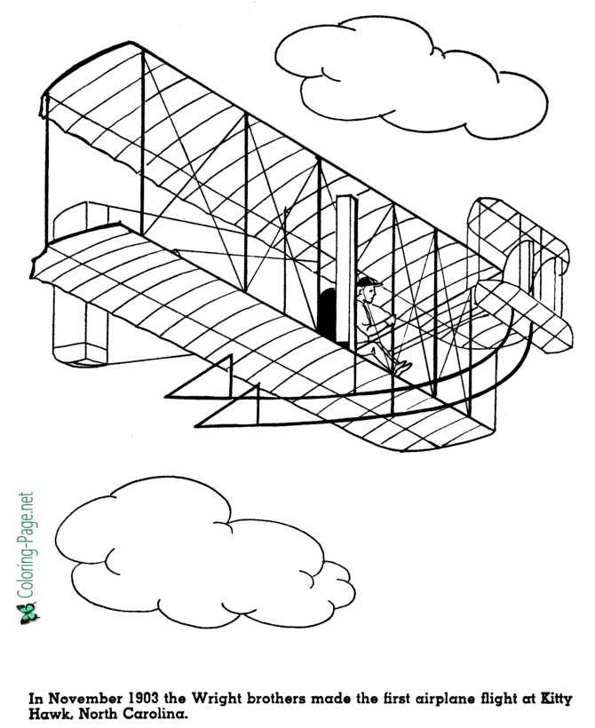 Wright Brothers First Flight American History Coloring Page