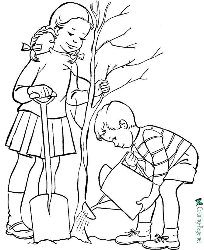 Arbor Day Coloring Pages - Planting a Tree
