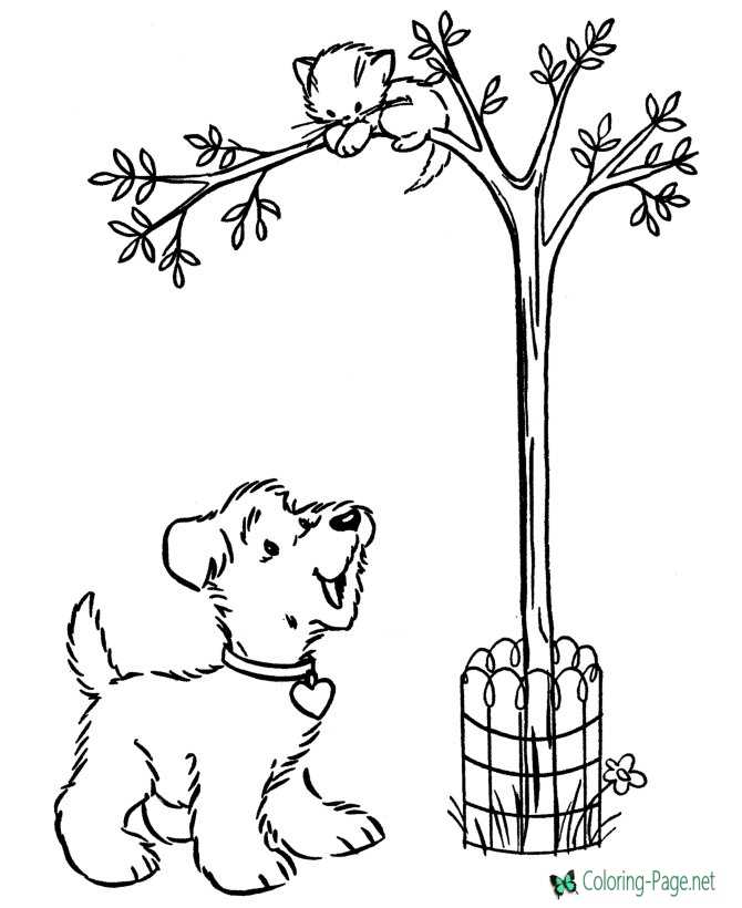 Dog and Tree - Arbor Day Coloring Page