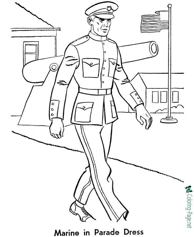 Armed Forces Coloring Pages - Marine in Parade Dress