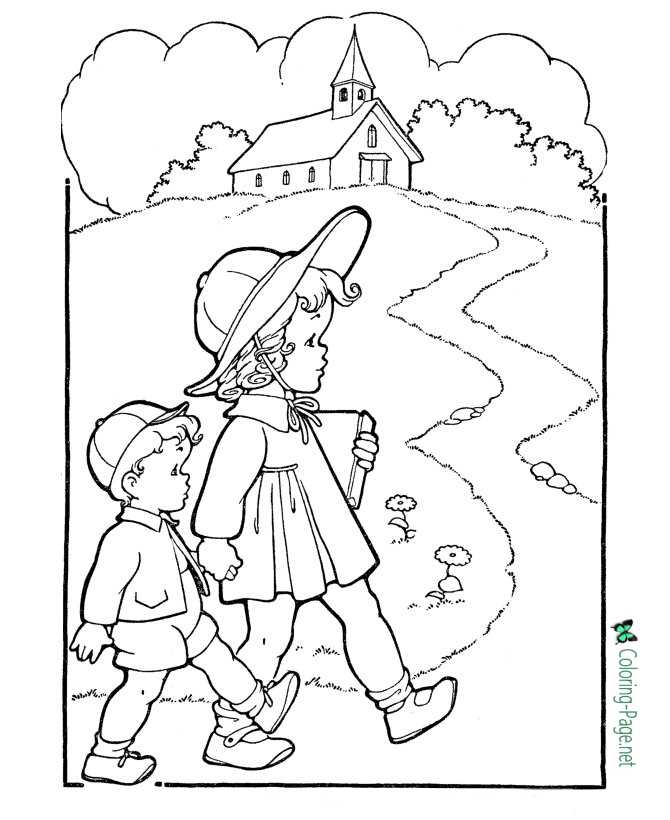 Girl and Boy - Free Autumn Coloring Page