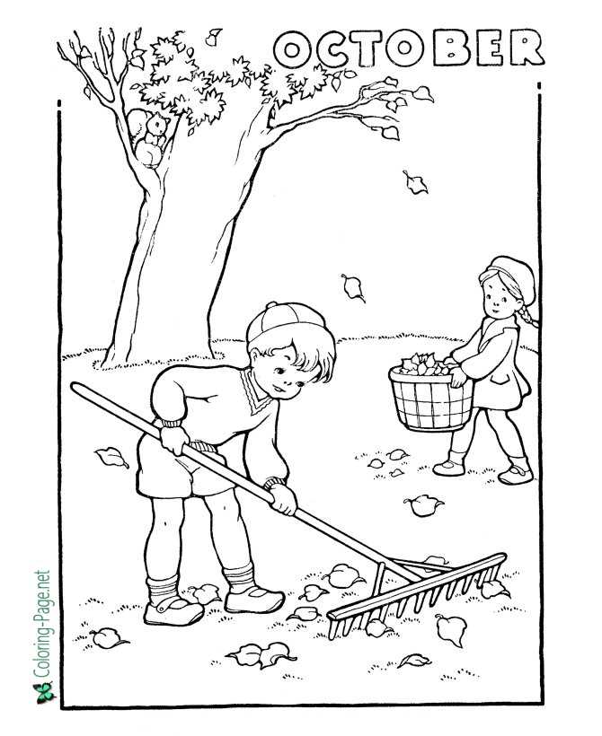 October Girl Leaves - Autumn Coloring Page