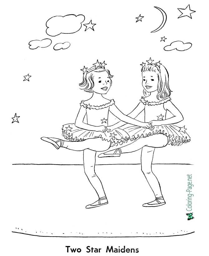 Two star girls! printable ballet coloring page