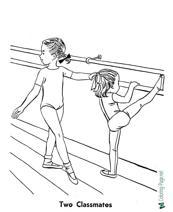 Two girl ballet classmates coloring page