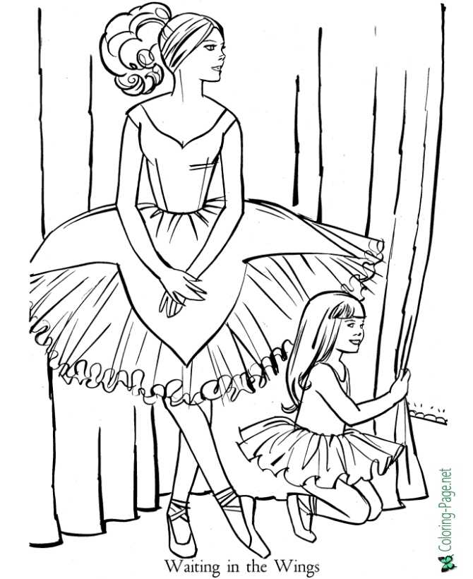printable ballet coloring page - Girls waiting in the wings