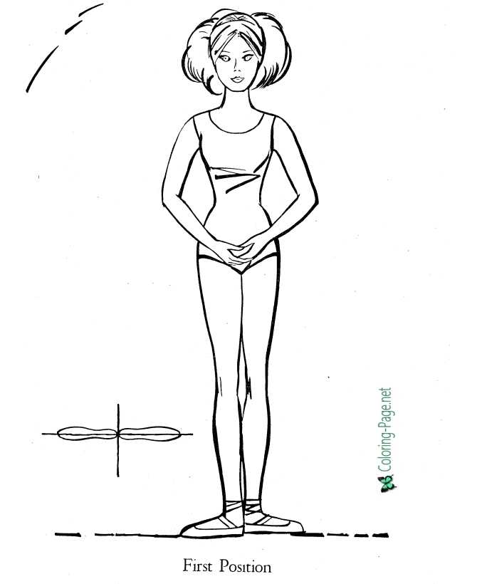 First position ballet coloring page