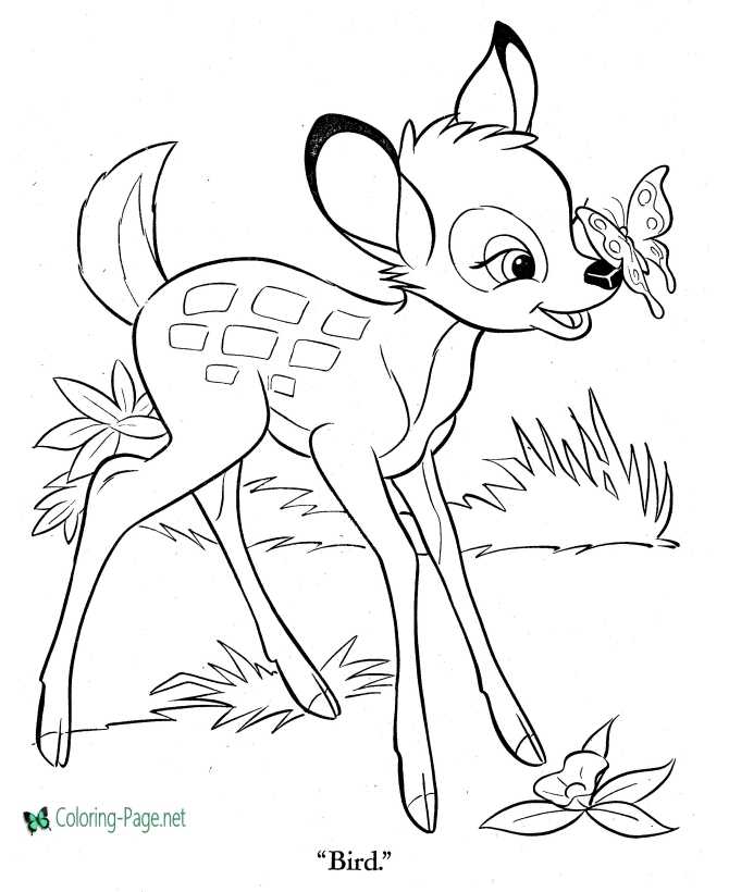 printable butterfly bambi coloring page