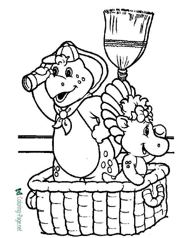 Free Barney coloring page - BJ's Boat