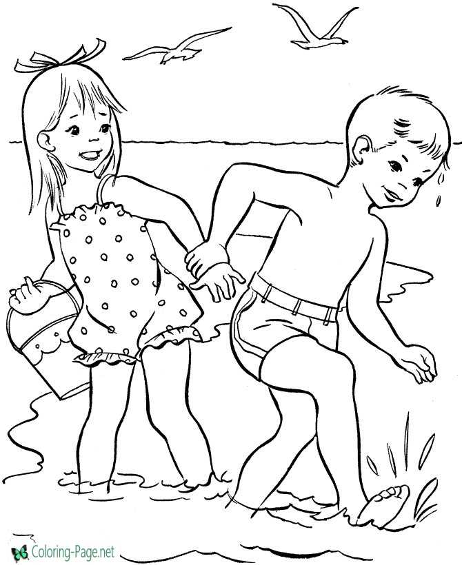 Beach Coloring Pages - Girl and Boy