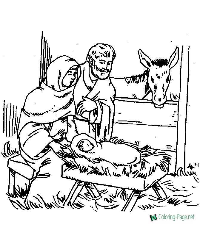 Nativity scene coloring page