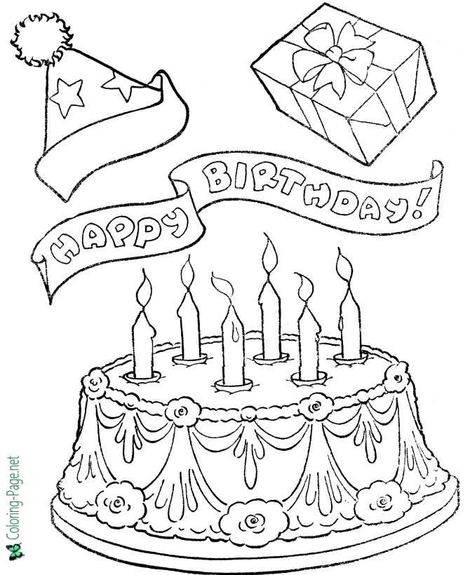 Birthday Coloring Pages - Cake and Presents