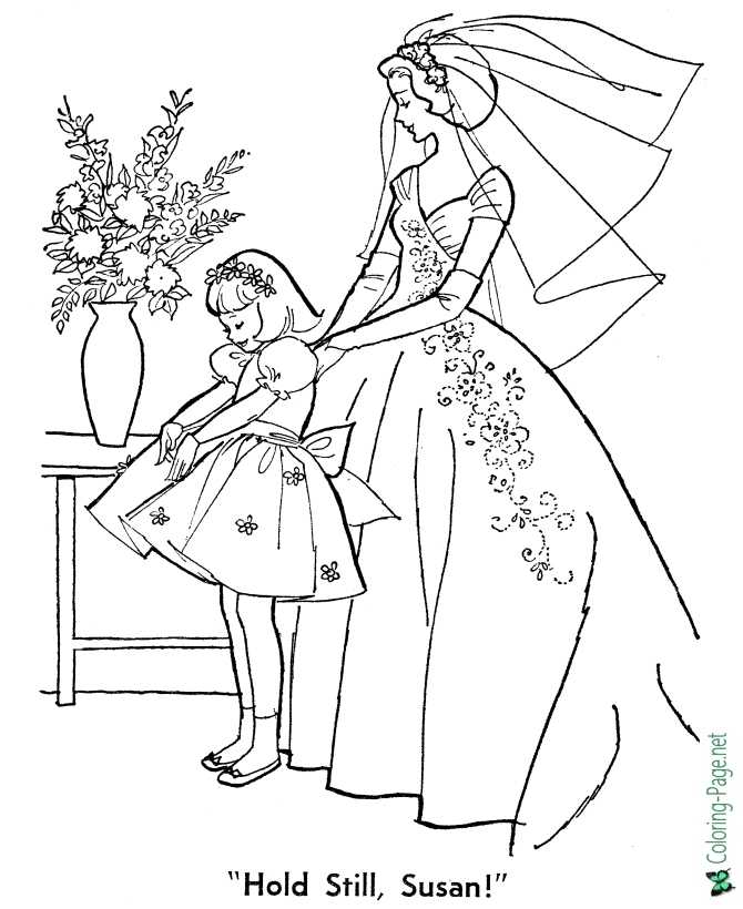 Wedding Coloring Page - Bride and Flower Girl