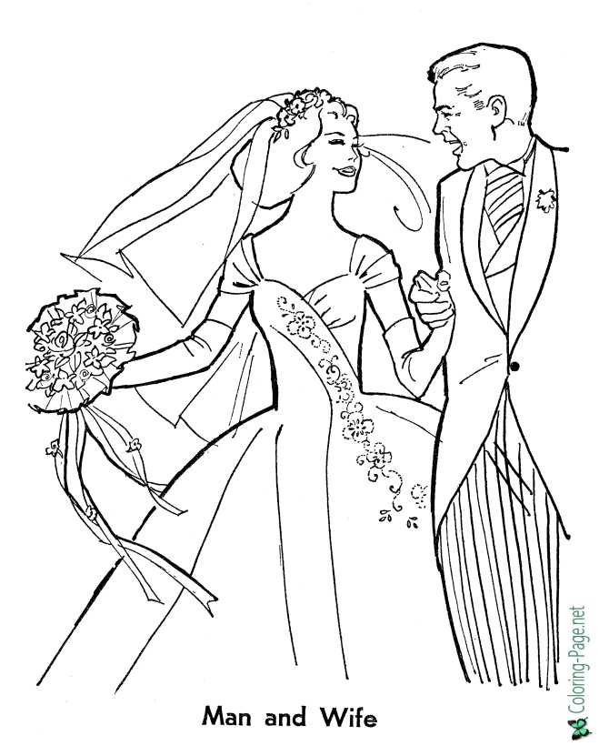 printable Wedding Coloring Page - Bride and Groom