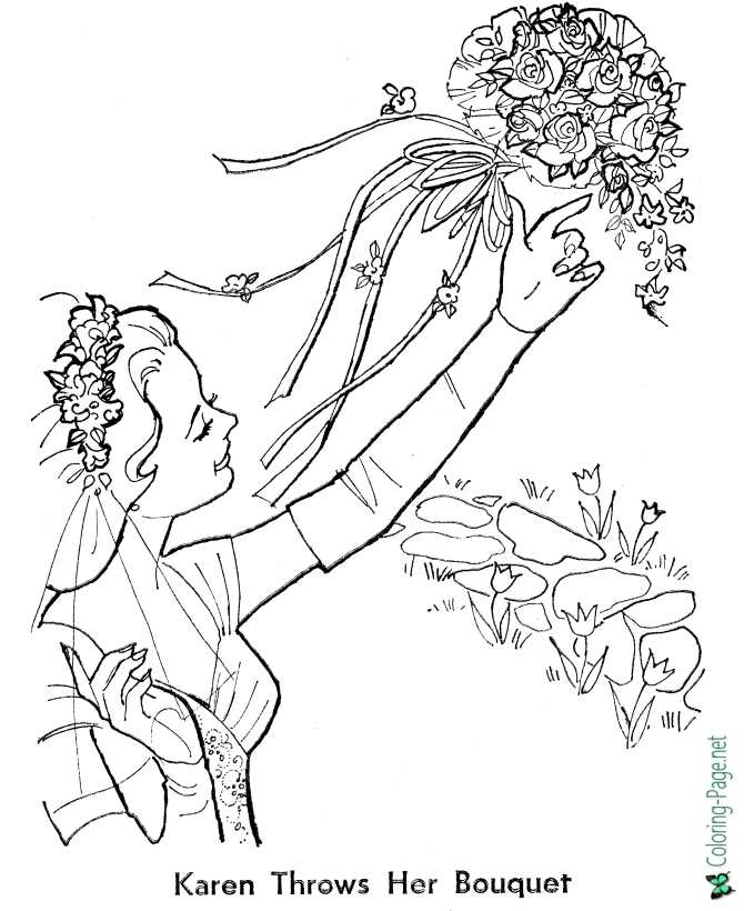 Throw the Bouquet wedding bride coloring page