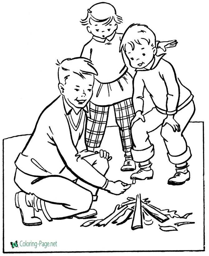 Campfire Camping Coloring Page