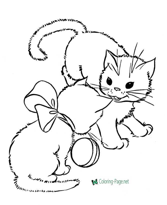 Playing Ball Cat Coloring Pages