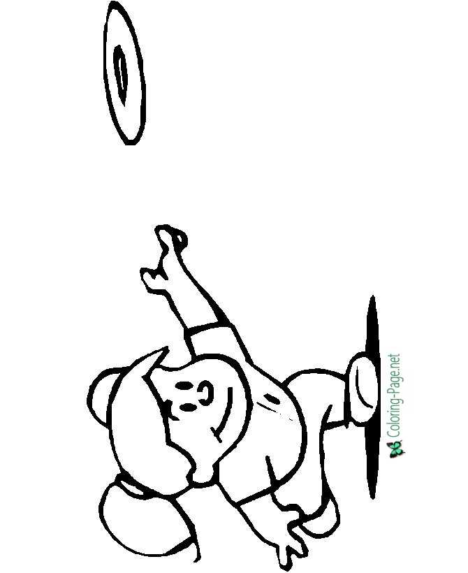 Children Coloring Pages - Girl with Frisbee