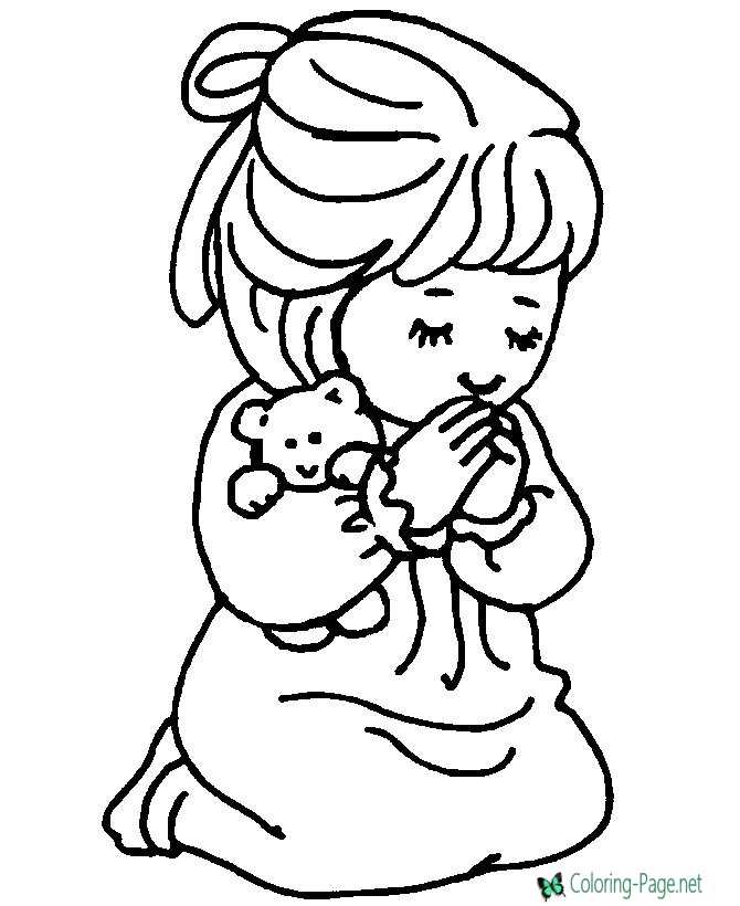 Girl Praying Christian Coloring Pages