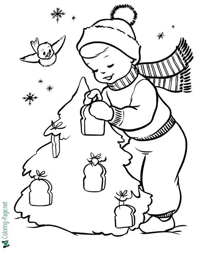 Tree for birds Christmas coloring page