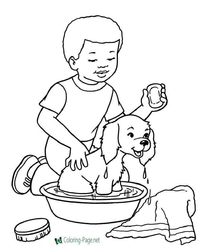 Dog Coloring Pages Bath Time