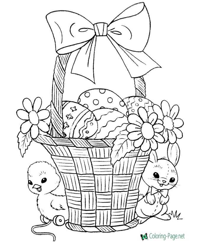 Easter Basket Coloring Pages Bunnies and Eggs