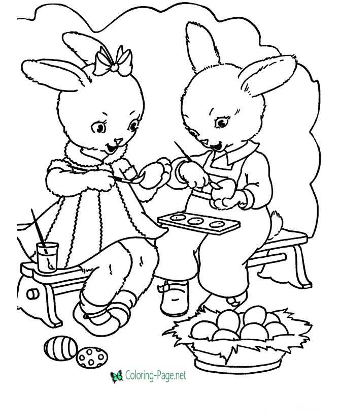 Easter Bunny Coloring Pages Bunnies Painting Eggs