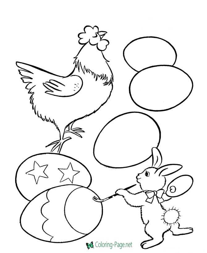 Chicken and Bunny Easter Egg Coloring Pages