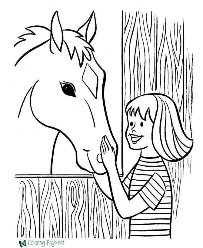 Farm Coloring Pages Girl and Horse