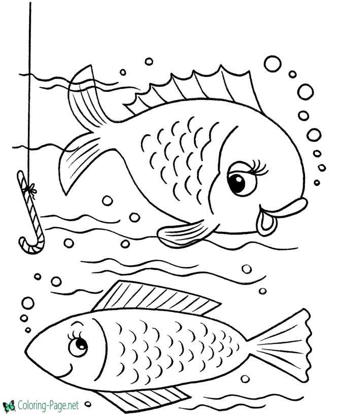 Fish Coloring Pages Two Fish Hook