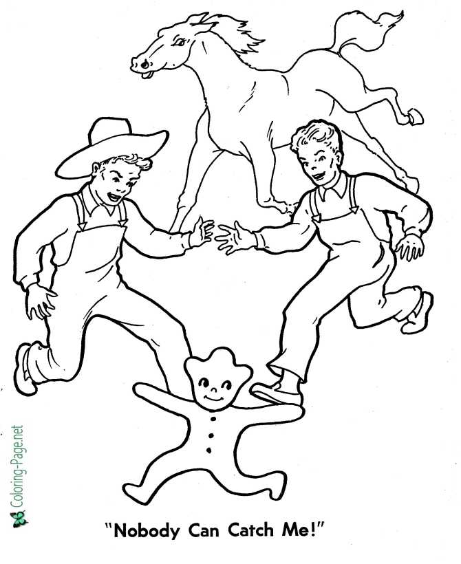 Farmers and printable Gingerbread Man coloring page