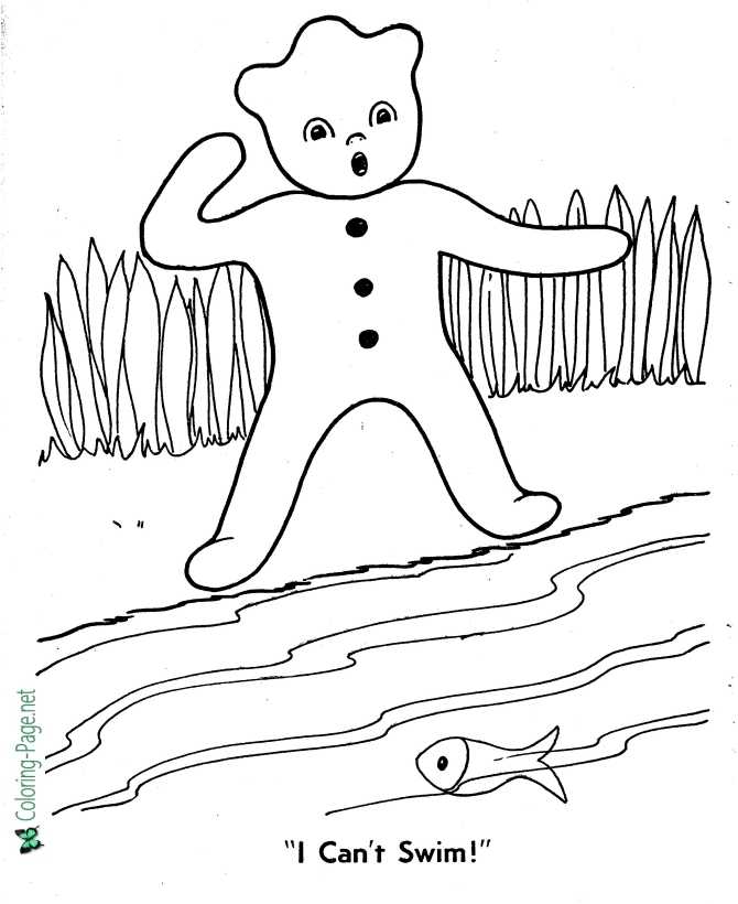 printable Gingerbread Man Can't Swim coloring page