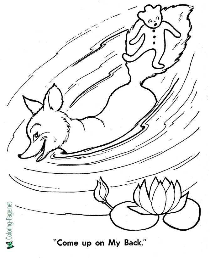 printable Gingerbread Man and the Fox coloring page