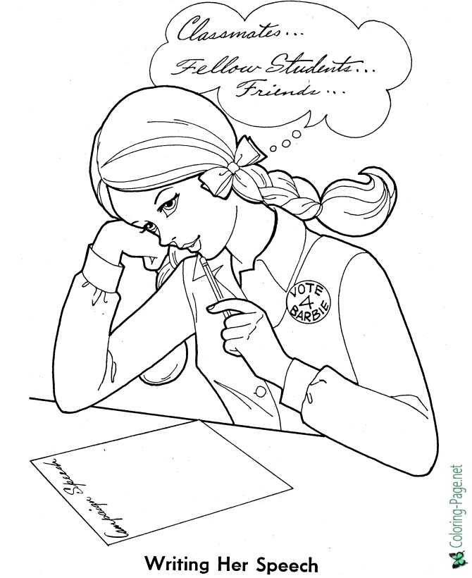 Writing a Speech printable school coloring page for girls