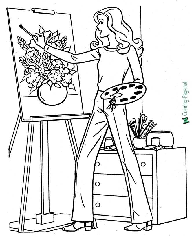Art Class at School coloring page for girls