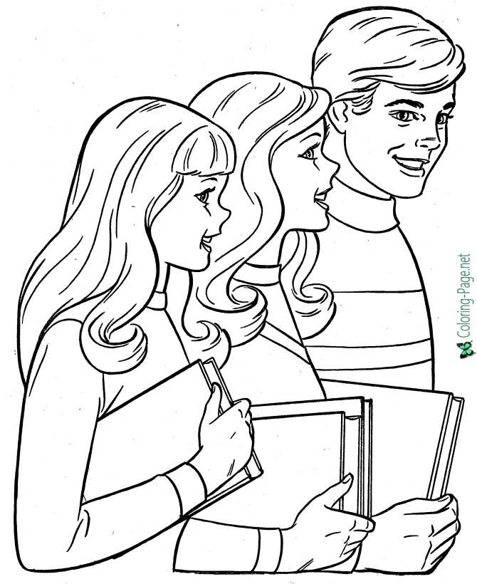 Going to Class - printable school coloring page for girls