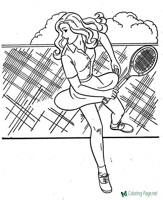 Girl Tennis - printable sports coloring page for girls