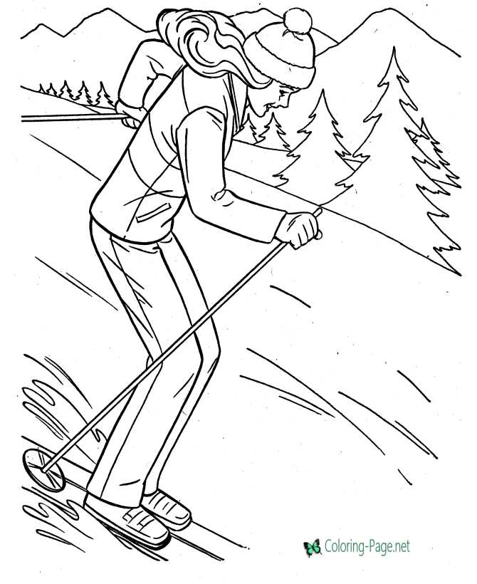 printable Snow Skiing coloring page for girls