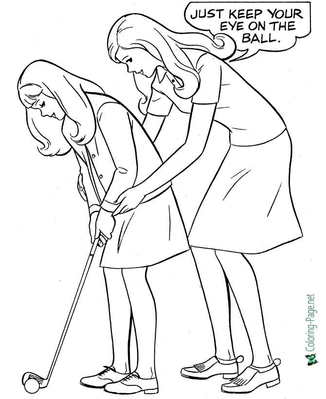 printable girl playing golf coloring page for girls