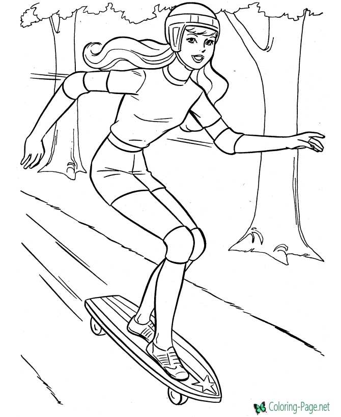 girl skateboarding coloring page for girls