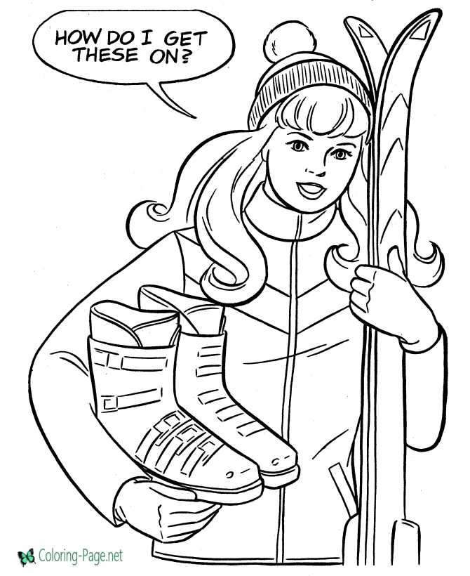 printable Snow skiing coloring page for girls
