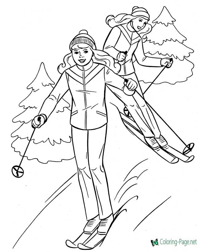 downhill skiing coloring page