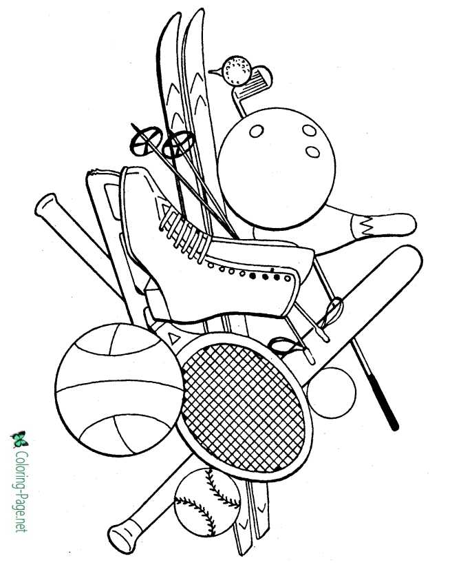 printable sports equipment coloring page