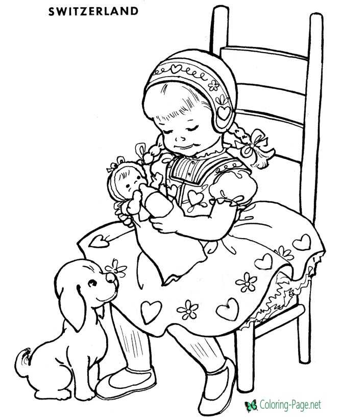 Switzerland printable coloring page for girls